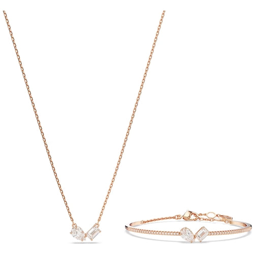 Mesmera set Mixed cuts, White, Rose gold-tone plated