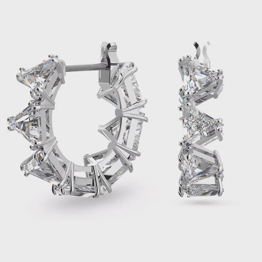 Matrix hoop earrings, White, Rhodium plated