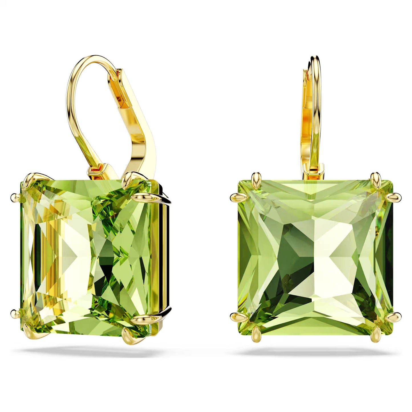 Millenia drop earrings, Square cut  Green  Gold-tone plated