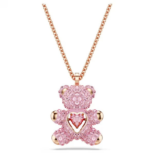 Teddy pendant, Bear, Pink, Rose gold-tone plated