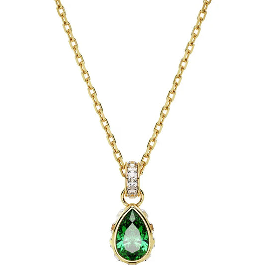 Swarovski Stilla pendant, Pear cut, Green, Gold-tone plated