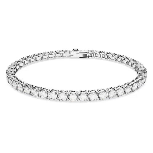 Swarovski Matrix Tennis bracelet, Round cut, Small, White, Rhodium plated