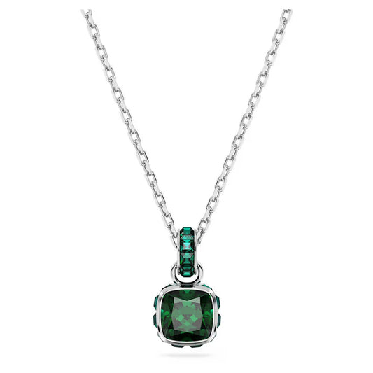 Birthstone pendant, Square cut, May, Green, Rhodium plated