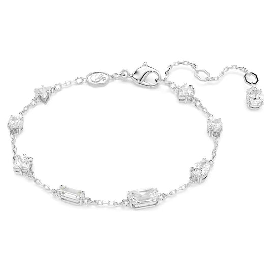 Mesmera bracelet, Mixed cuts, Scattered design, White, Rhodium plated