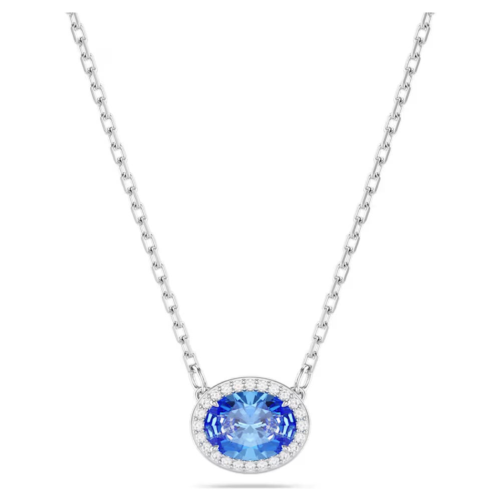 Una Angelic necklace, Oval cut, Blue, Rhodium plated