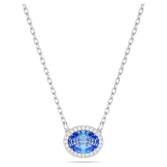 Una Angelic necklace, Oval cut, Blue, Rhodium plated