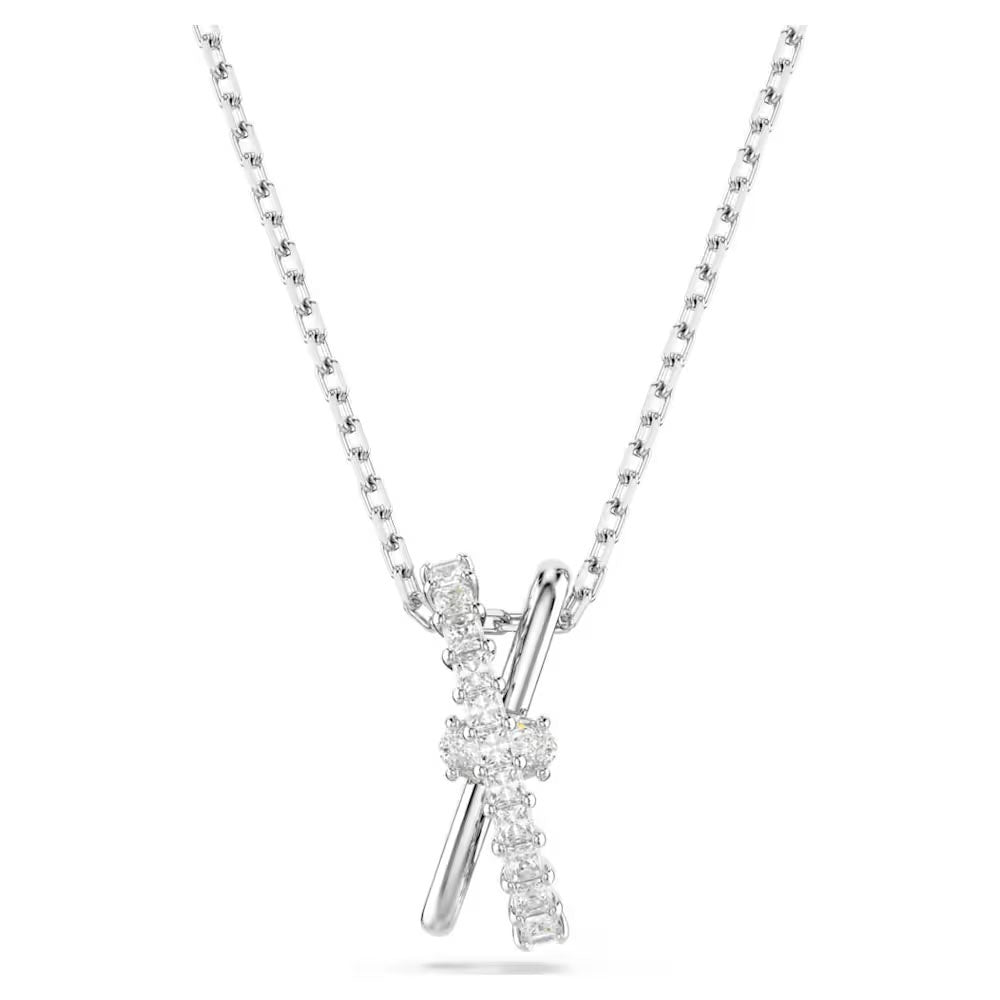 Hyperbola pendant, Mixed cuts, Twist, White, Rhodium plated