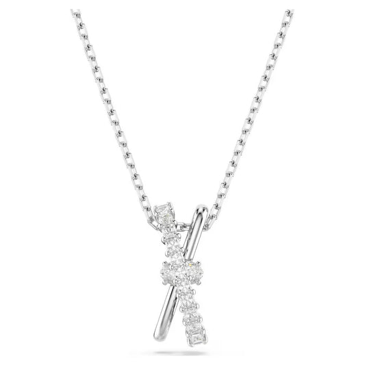 Hyperbola pendant, Mixed cuts, Twist, White, Rhodium plated