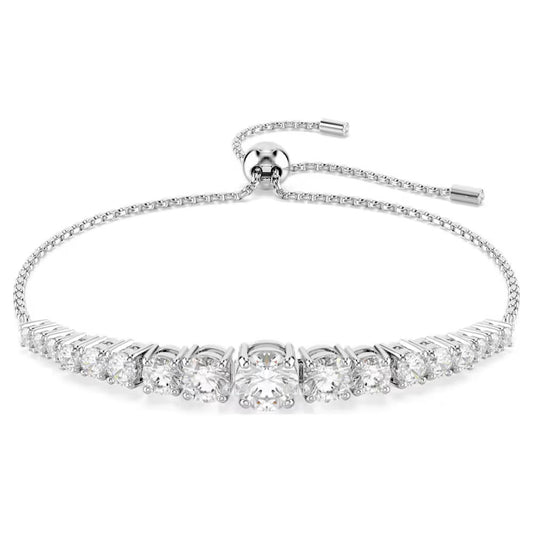 Matrix bracelet, Gradient of round cuts, White, Rhodium plated
