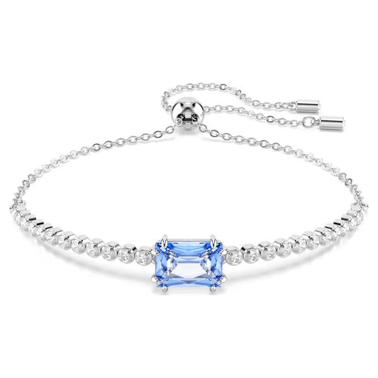 Matrix Tennis bracelet, Mixed cuts, Blue, Rhodium plated