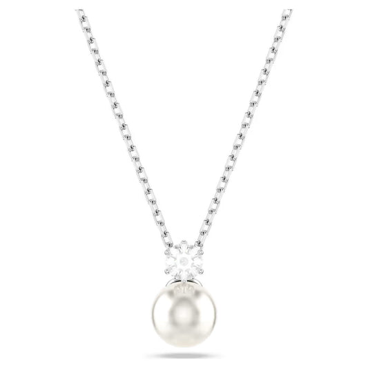 Matrix pendant Crystal pearl, Round cut, White, Rhodium plated