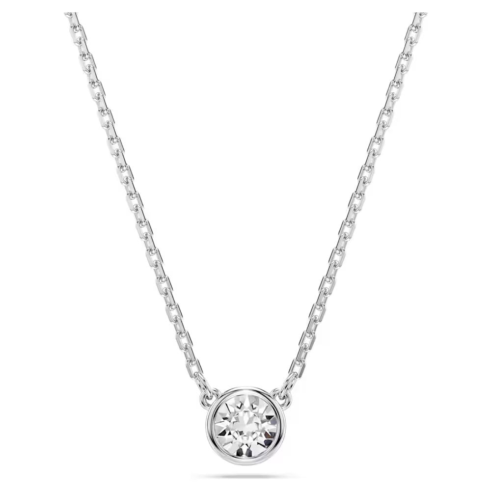 Imber pendant, Round cut, White, Rhodium plated