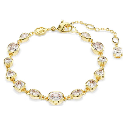 Imber bracelet, Mixed cuts, White, 18k gold plated