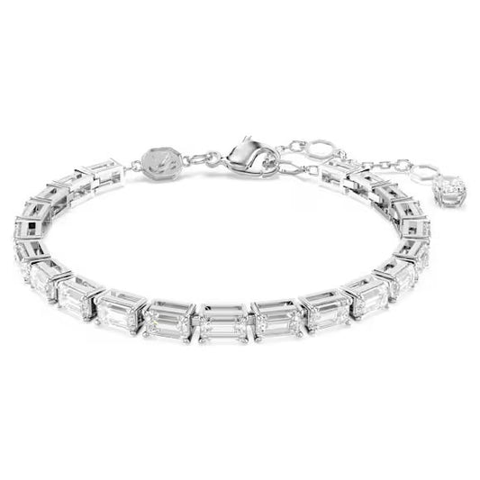 Matrix Tennis bracelet, Baguette cut, White, Rhodium plated