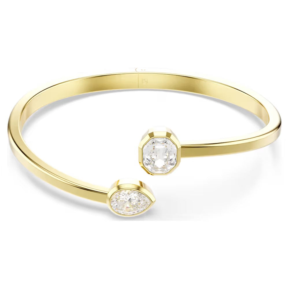 Imber bangle, Mixed cuts, White, Gold-tone plated