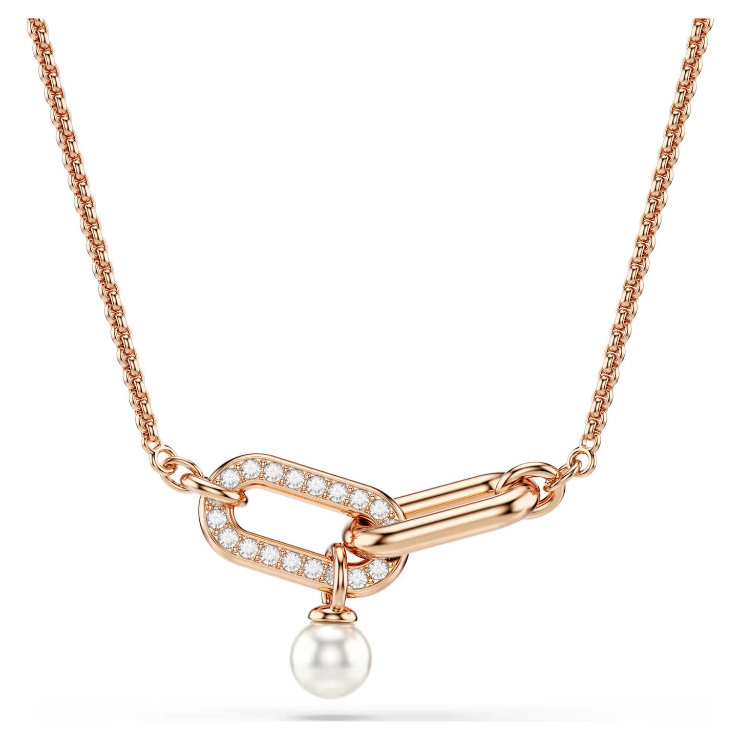Constella pendant, Crystal pearl, Round cut, White, 18k rose gold finish