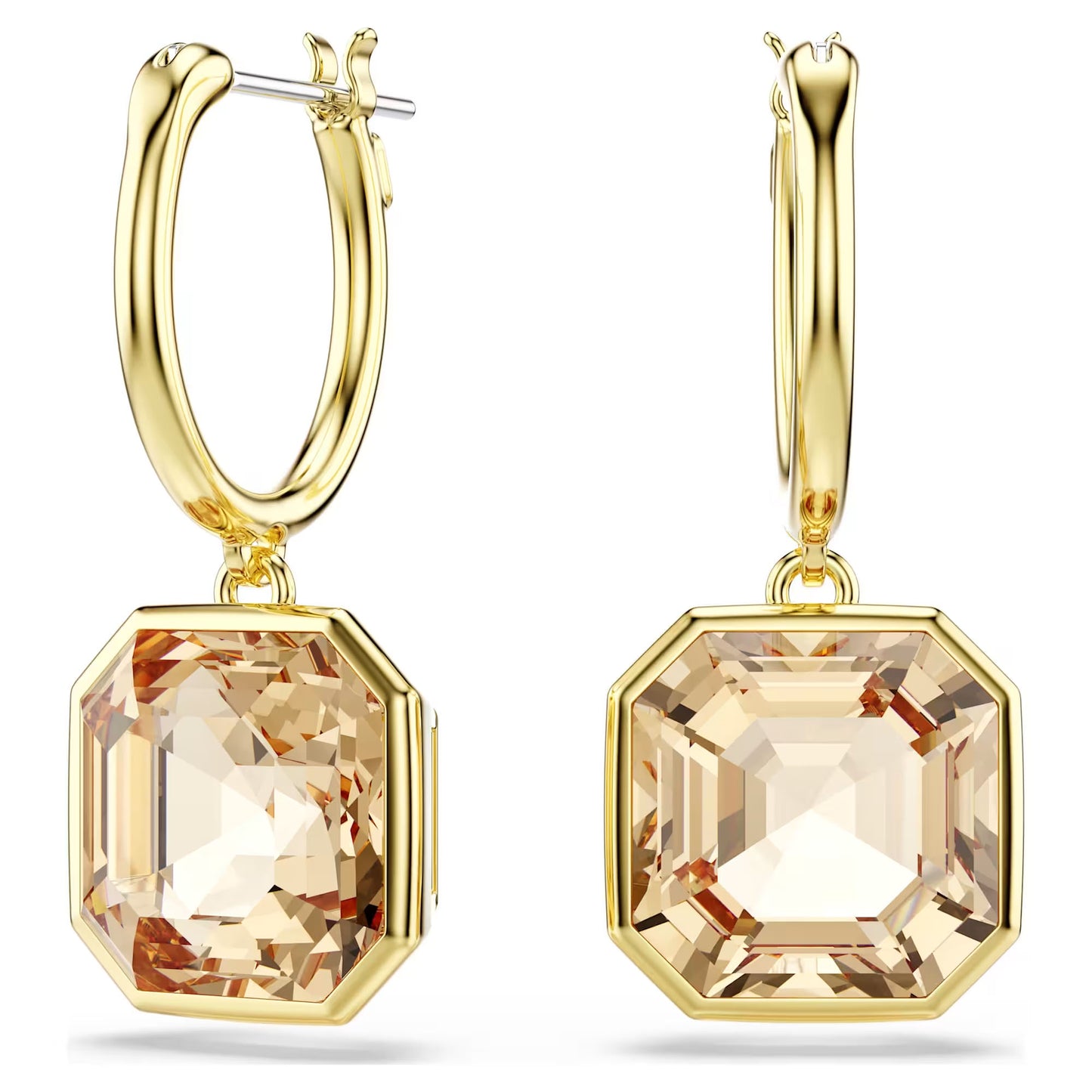 Millenia drop earrings, Square cut, Caramel, 18k gold finish