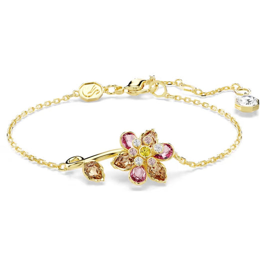 Idyllia bracelet, Mixed cuts, Flower, Multicoloured, 18k gold finish