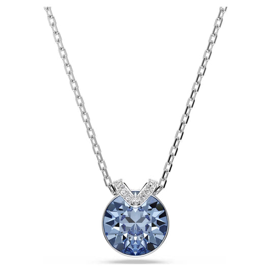 Bella V pendant, Round cut, Blue, Rhodium plated