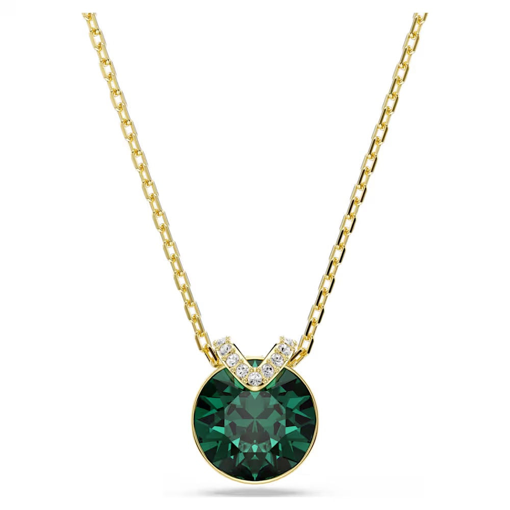 Bella V pendant, Round cut, Green, 18k gold finish