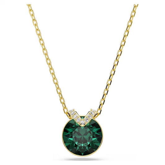 Bella V pendant, Round cut, Green, 18k gold finish