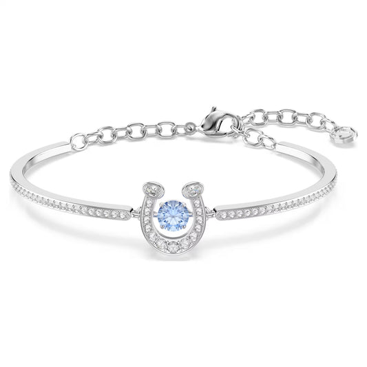 Symbolica bangle, Round cut, Pave, Horseshoe, Blue, Rhodium plated