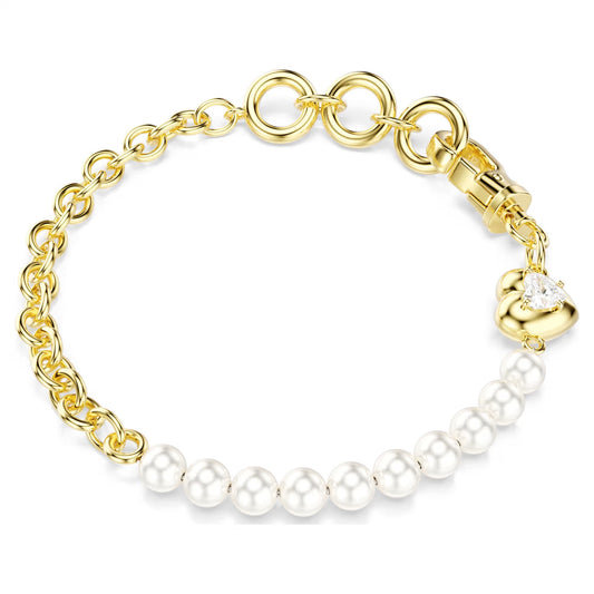 Idyllia bracelet, Crystal pearl, White, Gold-tone plated