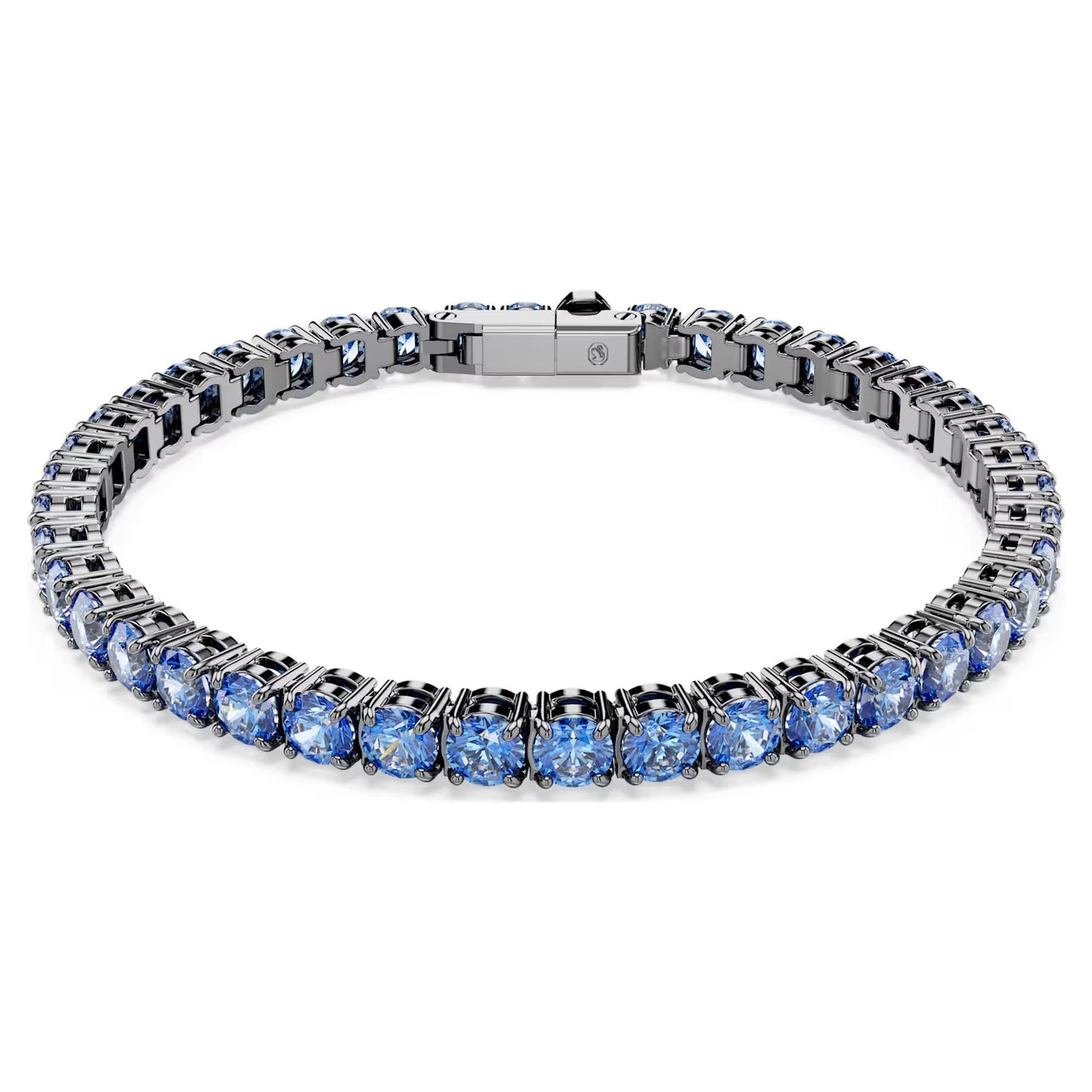 Matrix Tennis bracelet, Round cut, Blue, Ruthenium plated