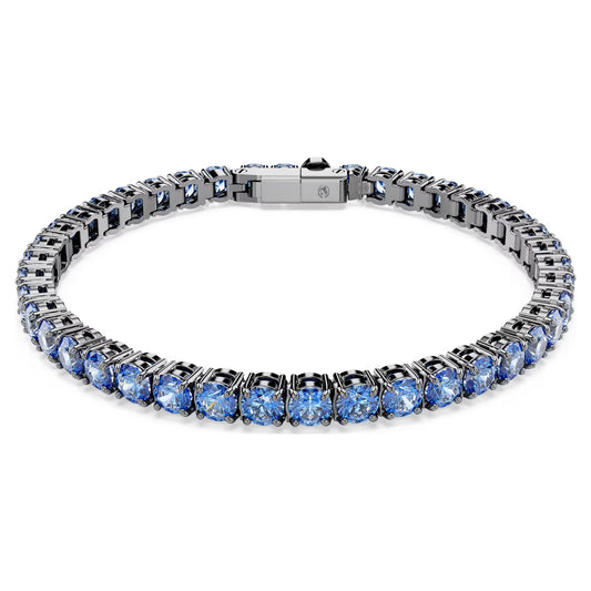 Matrix Tennis bracelet, Round cut, Blue, Ruthenium plated
