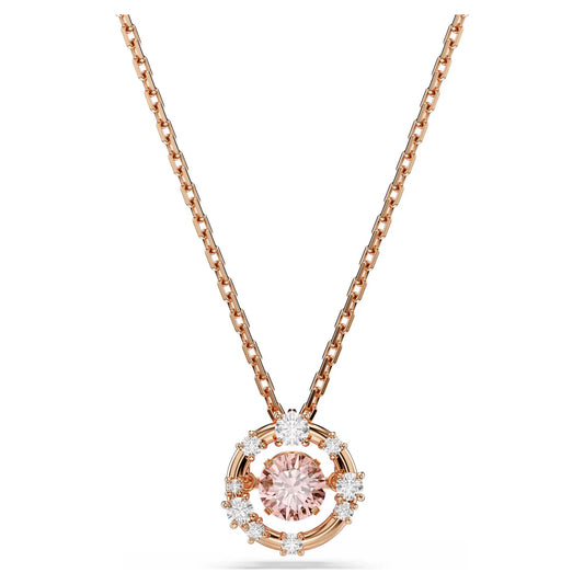 Constella pendant, Round cut, Dancing stone, Pink, Rose gold-tone plated