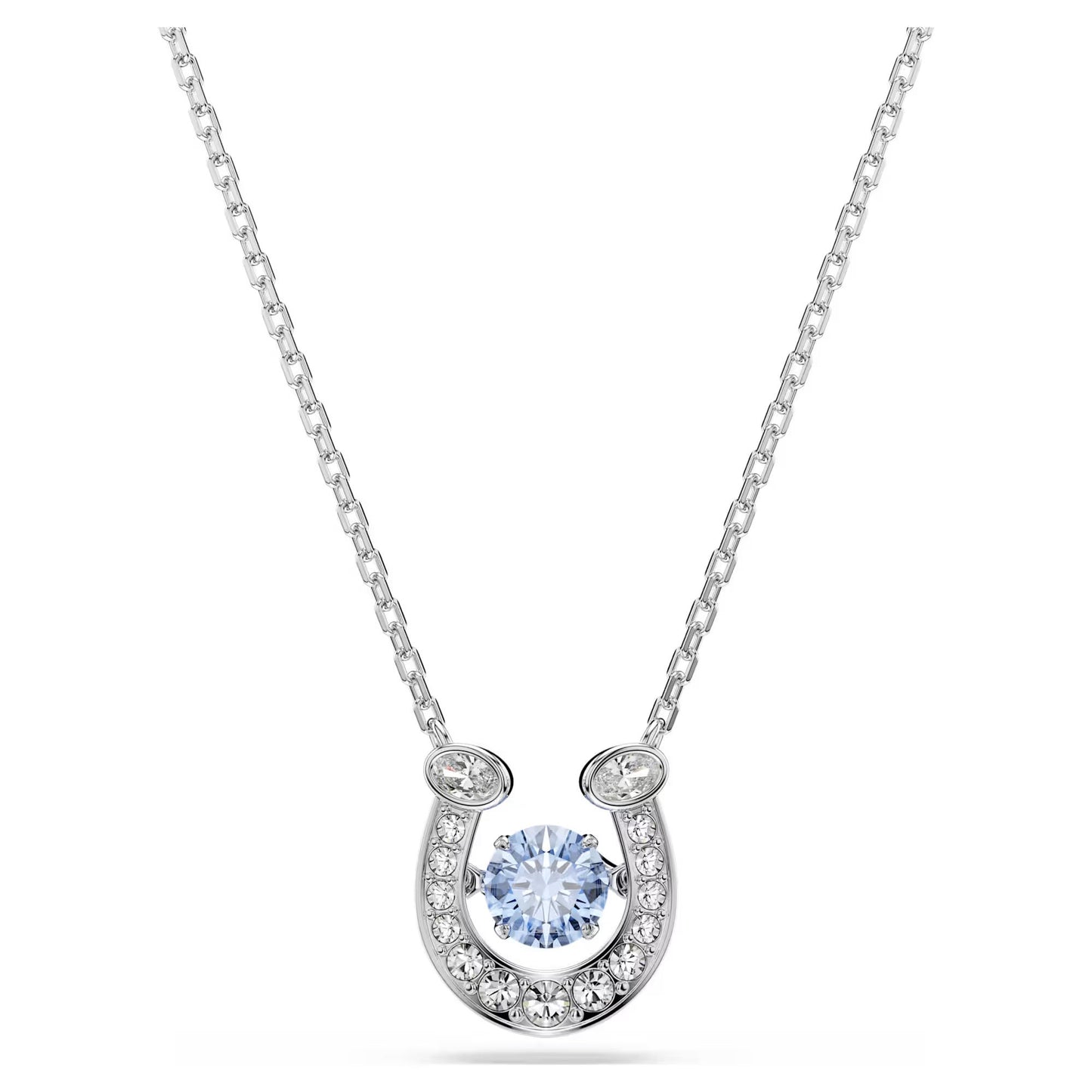 Symbolica pendant, Round cut, Pave, Horseshoe, Blue, Rhodium plated