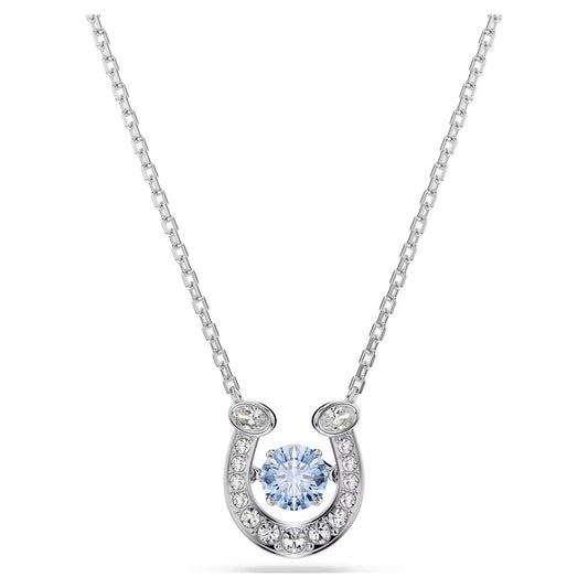 Symbolica pendant, Round cut, Pave, Horseshoe, Blue, Rhodium plated