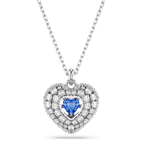 Hyperbola pendant Heart, Blue, Rhodium plated
