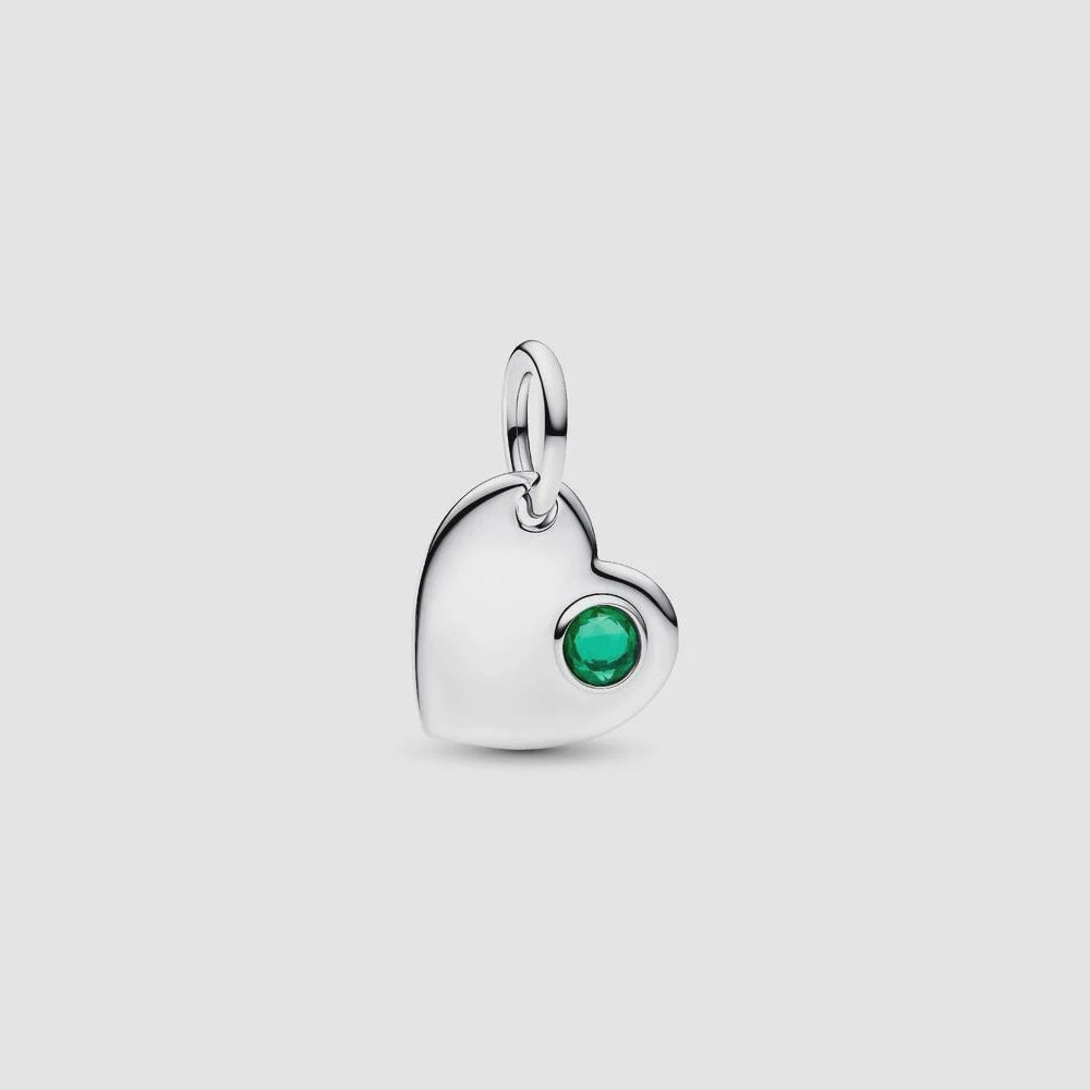 May Engravable Heart Green Stone Dangle Charm