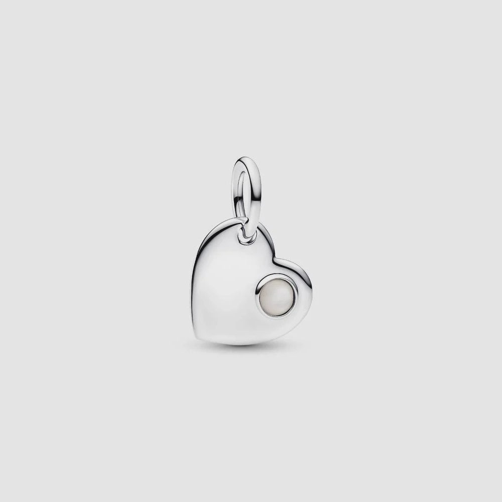 June Engravable Heart White Stone Dangle Charm