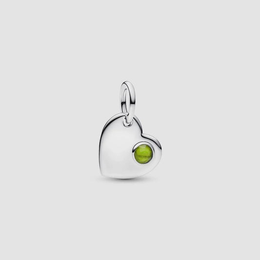 August Engravable Heart Spring Green Stone Dangle Cham