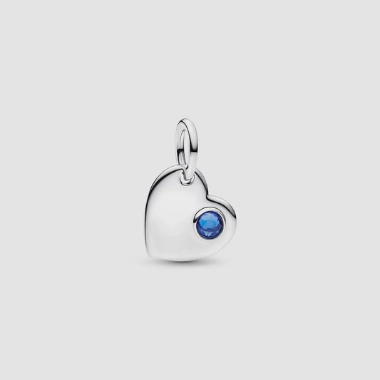 September Engravable Heart Blue Stone Dangle Charm