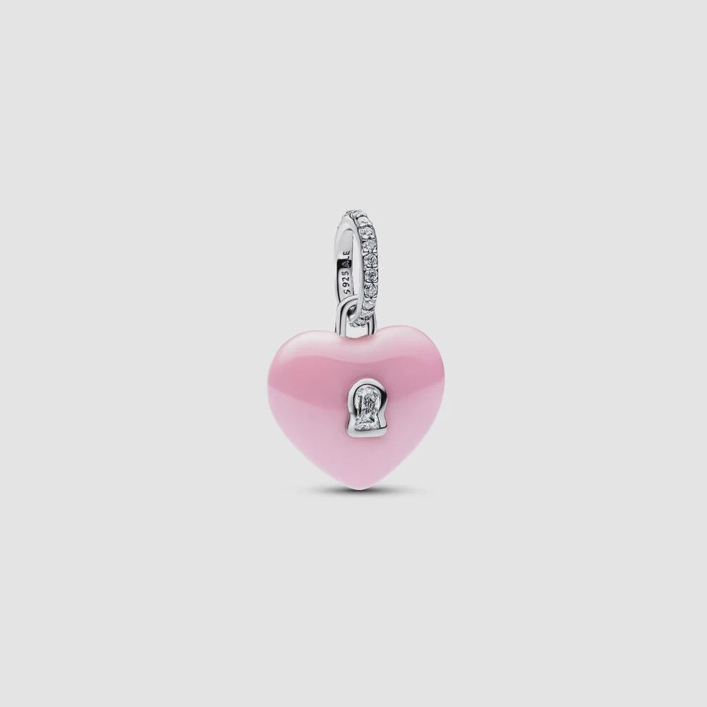 Pink Ceramic Heart Padlock Dangle Charm