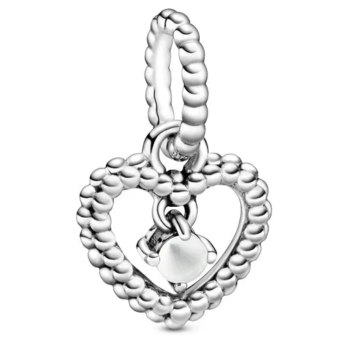 April Milky White Beaded Heart Dangle Charm