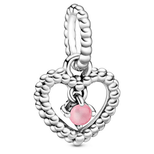 October Petal Pink Beaded Heart Dangle Charm