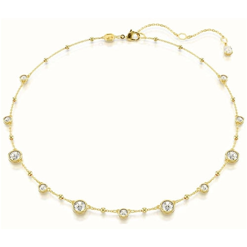 Imber necklace Round cut, Scattered design, White, Gold-tone plated