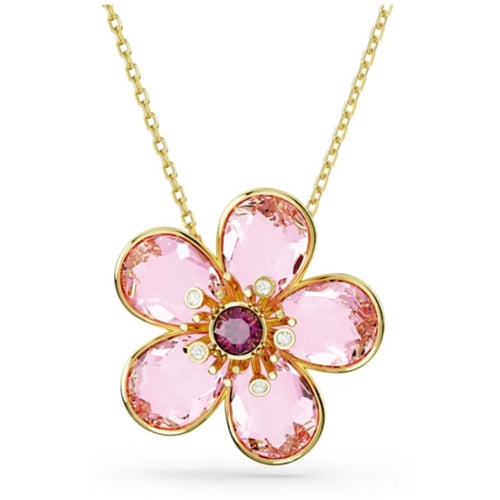 Swarovski Florere pendant Flower, Small, Pink, Gold-tone plated