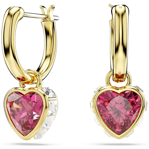 Chroma drop earrings Heart, Red, Gold-tone plated