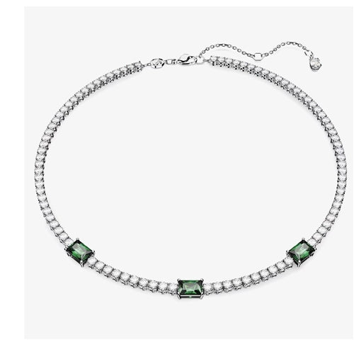 Matrix Tennis necklace Mixed cuts, Green, Rhodium plated