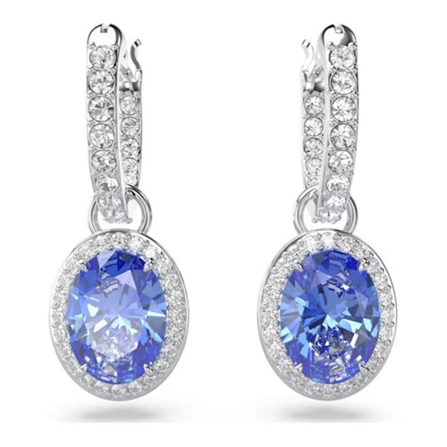 Swarovski Constella drop earrings Oval cut, Blue, Rhodium plated