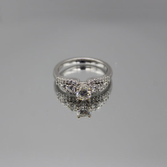 Solitaire Angel Wing Ring in 14KW (2505)