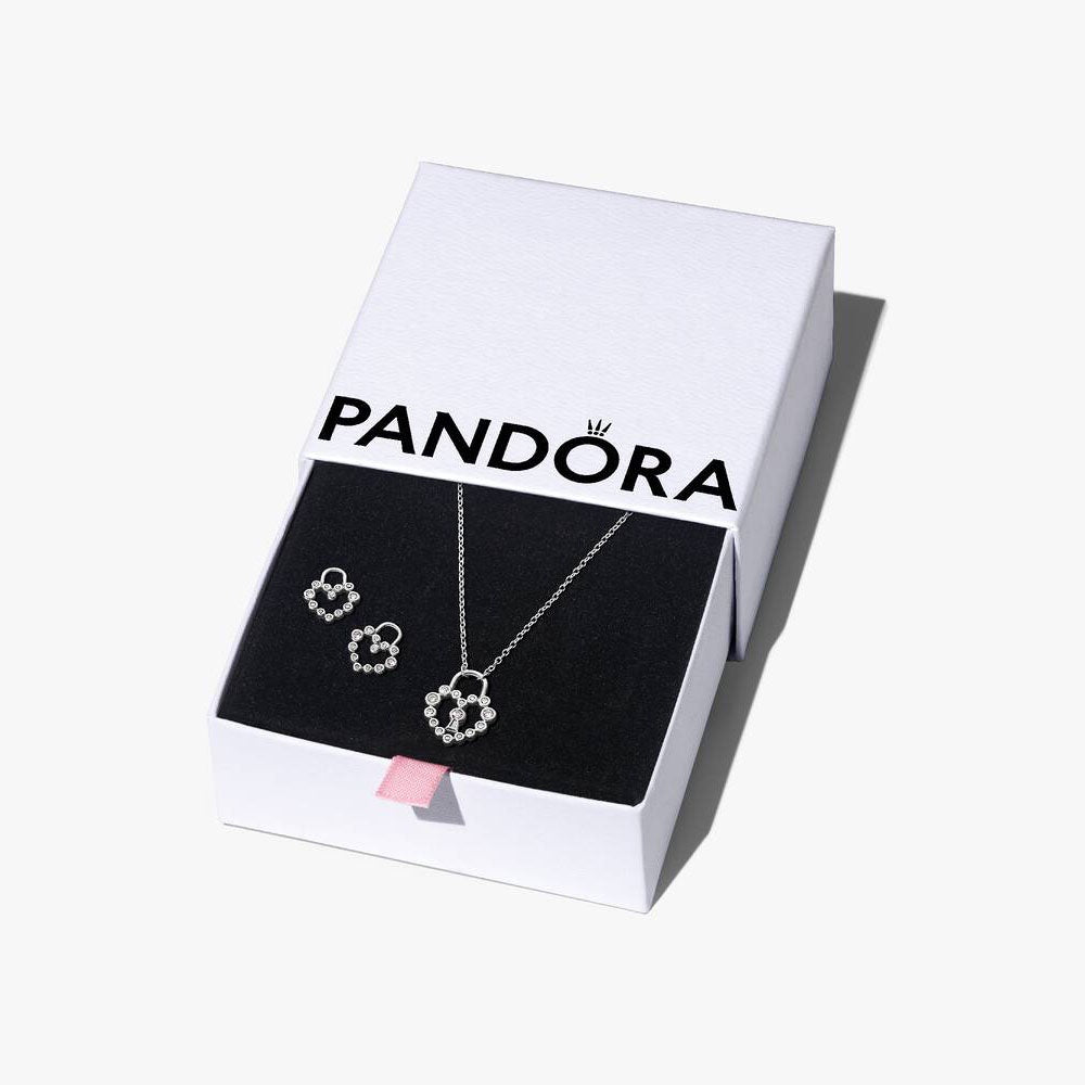 Sparkling Heart Padlock Jewelry Gift Set