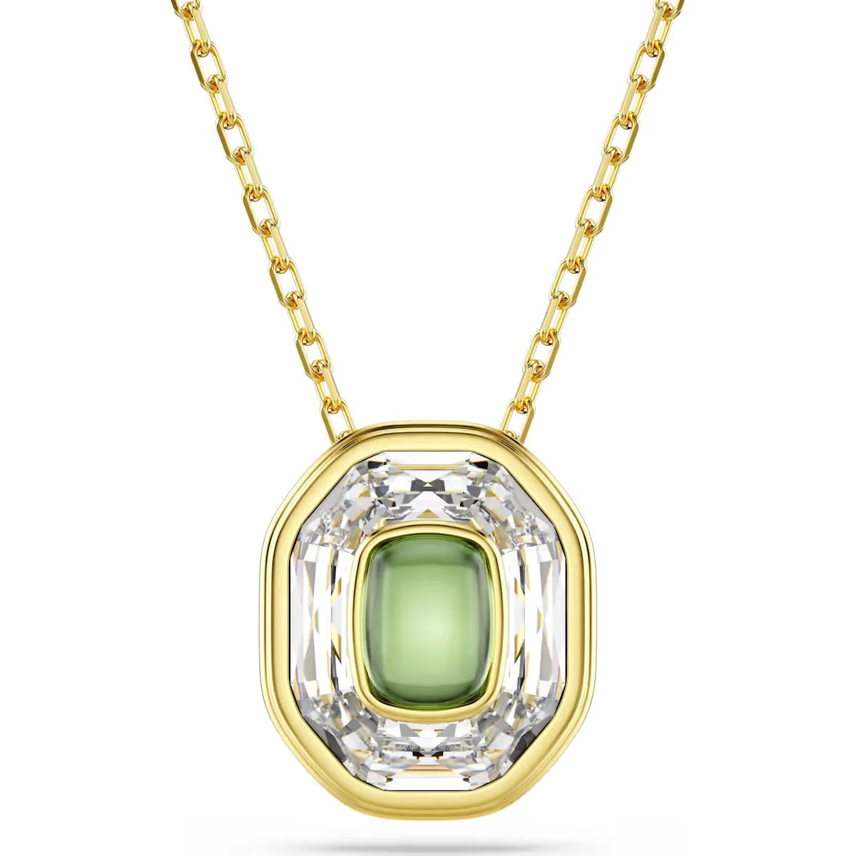 Chroma pendant Octagon cut, Green, Gold-tone plated