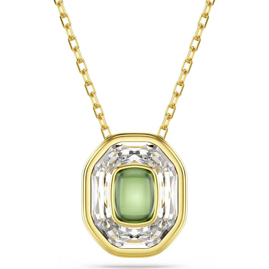 Chroma pendant Octagon cut, Green, Gold-tone plated