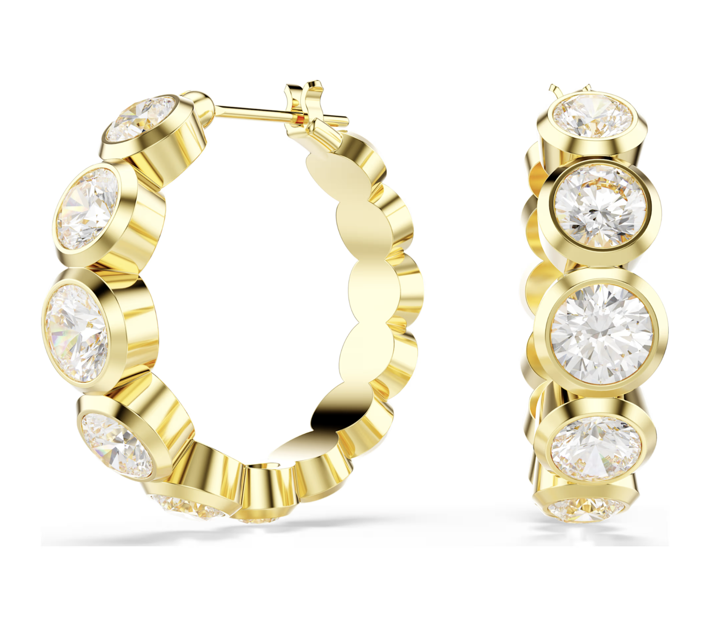 Imber hoop earrings, Round cut, White, Gold-tone plated